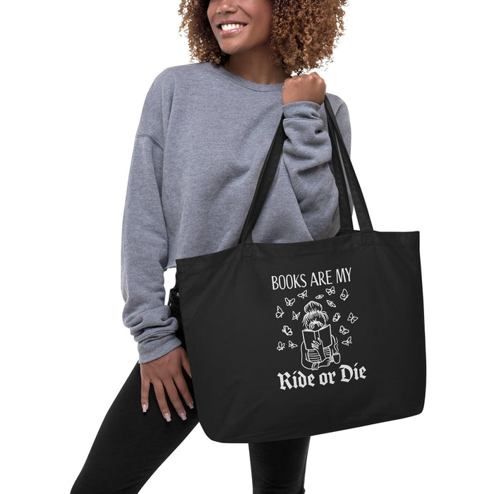 Books are my Ride or Die - Fun Reader Merch - Large Tote Bag - Waterside Dreams Press - Waterside Dreams Press