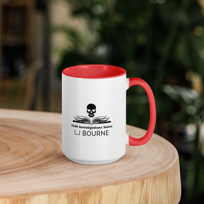 Who is the Fairytale Killer? 15 oz Mug with Color Inside - E&M Investigations Series by LJ Bourne - Waterside Dreams Press