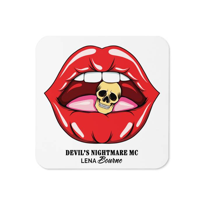 Lips & Skull Logo Cork-back Coaster - Devil's Nightmare MC by Lena Bourne - Waterside Dreams Press