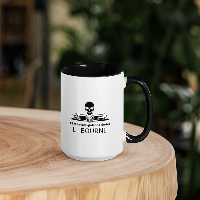 Who is the Fairytale Killer? 15 oz Mug with Color Inside - E&M Investigations Series by LJ Bourne - Waterside Dreams Press