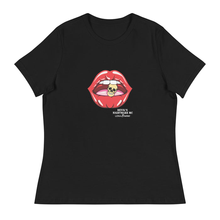 Lips & Skull Logo Women's Relaxed T-Shirt - Devil's Nightmare MC by Lena Bourne - Waterside Dreams Press